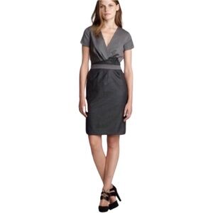 J. CREW Heidi Wool Ruffle Surplice Sheath Dress in Academia Grey